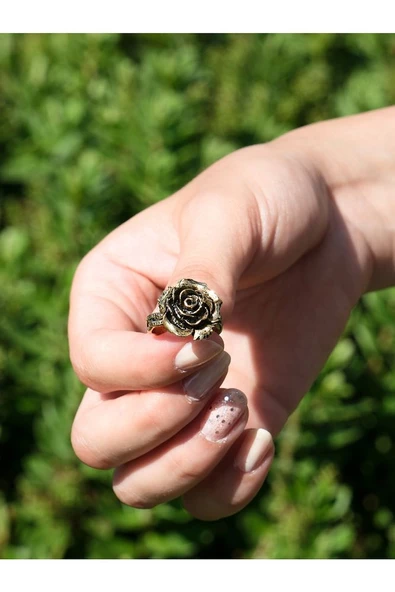 Gül İşlemeli Antik Eskitme Ayarlanabilir Kadın Yüzük euy126 - Resim 3