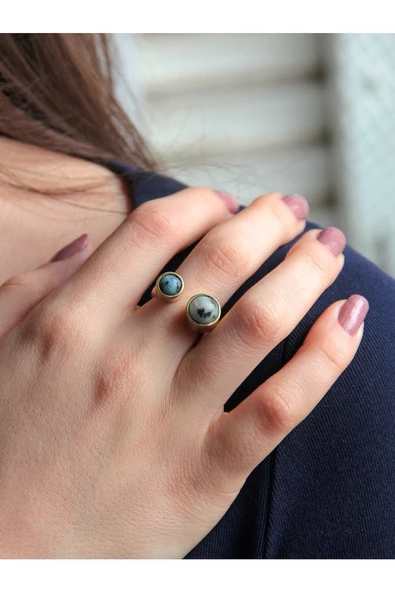 Aytaşı Lapis Doğal Taş Ayarlanabilir Yüzük Aşk Ve Neşe Taşı euy15al - Resim 2