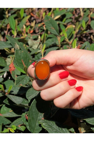 Oval Sarı Akik Doğal Taş Ayarlanabilir Kadın Doğal Taş Yüzük euy13sa - Resim 3