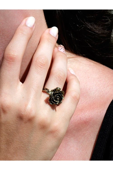 Gül İşlemeli Antik Eskitme Ayarlanabilir Kadın Yüzük euy126 ürün görseli