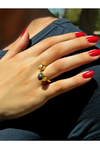 Sitrin Labradorit Doğal Taş Aşk Ve Enerji Ayarlanabilir Kadın Yüzük euy15sl - Resim 2