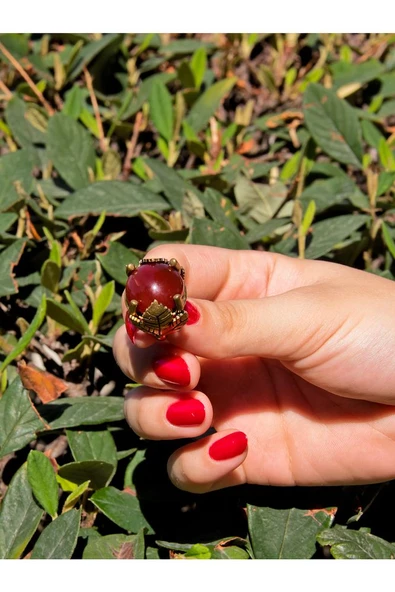 Yaprak Desenli Akik Doğal Taş Ayarlanabilir Kadın yüzük euy14a - Resim 3