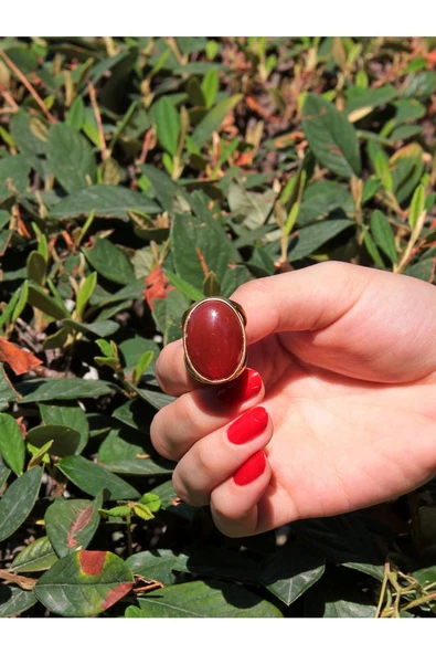Oval Akik Doğal Taş Ayarlanabilir Kadın Doğal Taş Yüzük euy13a - Resim 3