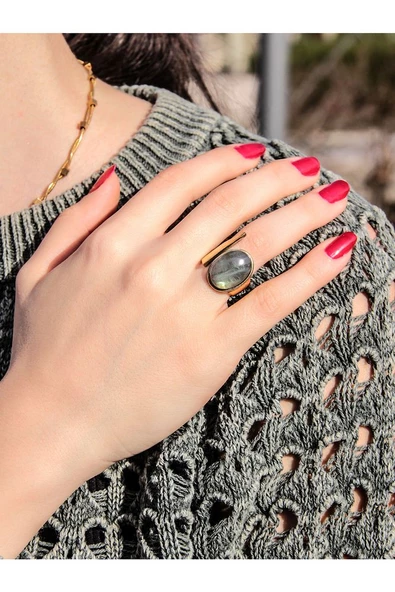 Doğal Taş Labradorit Doğal Taşlı Ayarlanabilir Kadın Yüzük euy2lbt