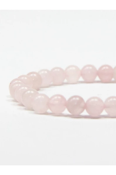 Doğal Taş Pembe Kuvars Doğal Taş Bileklik Orta Boy 6 mm Taşlı dtdbpk6 - 6
