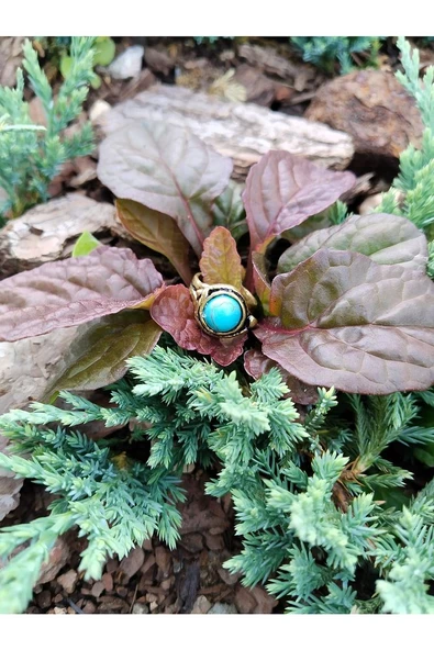 Doğal Taş Yuvarlak Firuze Doğal Taşlı Ayarlanabilir Orta Boy Yüzük euy7f - Resim 2