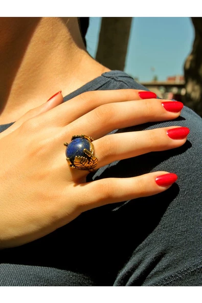 Yaprak Desenli Lapis Doğal Taş Ayarlanabilir Kadın Yüzük euy14l ürün görseli