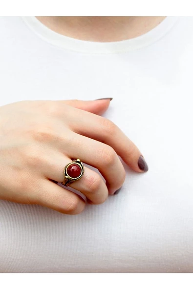 Doğal Taş Yuvarlak Akik Doğal Taşlı Ayarlanabilir Orta Boy Yüzük euy7a ürün görseli