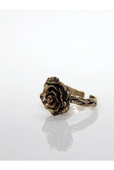 Gül İşlemeli Antik Eskitme Ayarlanabilir Kadın Yüzük euy126 - Resim 5