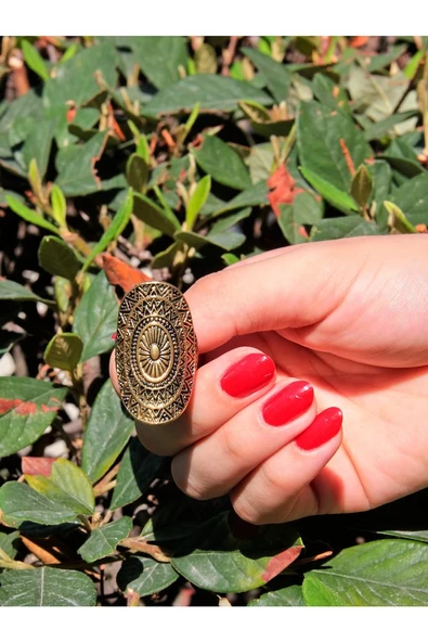 İşlemeli Antik Eskitme Ayarlanabilir Kadın Yüzük euy128 - Resim 3