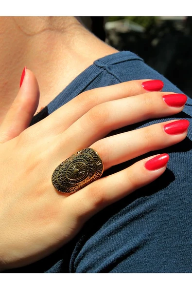 İşlemeli Antik Eskitme Ayarlanabilir Kadın Yüzük euy128 - Resim 2