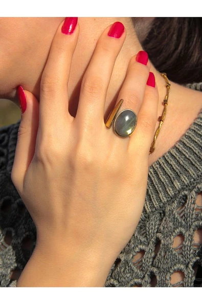 Doğal Taş Labradorit Doğal Taşlı Ayarlanabilir Kadın Yüzük euy2lbt - 2