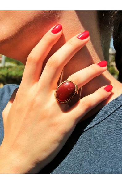 Oval Akik Doğal Taş Ayarlanabilir Kadın Doğal Taş Yüzük euy13a ürün görseli