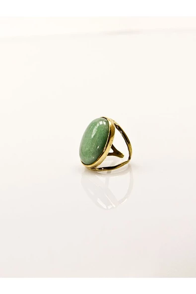 Oval Yeşil Akik Doğal Taş Ayarlanabilir Kadın Doğal Taş Yüzük euy13ya - Resim 5