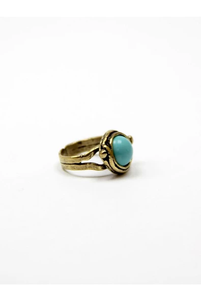 Doğal Taş Yuvarlak Firuze Doğal Taşlı Ayarlanabilir Orta Boy Yüzük euy7f - Resim 5