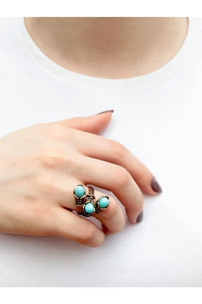 Doğal Taş 3'lü Firuze Doğal Taşlı Işlemeli Ayarlanabilir Kadın Yüzük euy8f ürün görseli