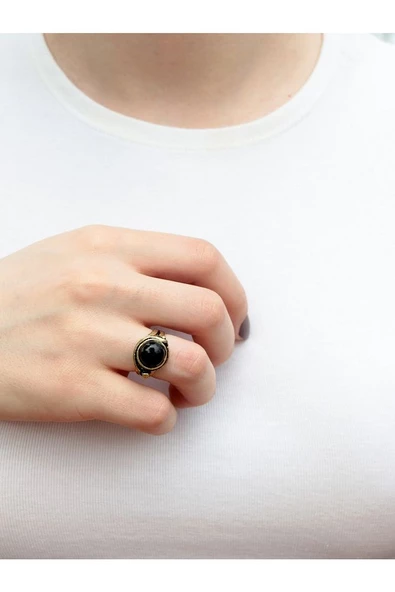 Doğal Taş Yuvarlak Oniks Doğal Taşlı Ayarlanabilir Orta Boy Yüzük euy7o ürün görseli