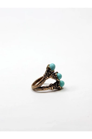 Doğal Taş 3'lü Firuze Doğal Taşlı Işlemeli Ayarlanabilir Kadın Yüzük euy8f - Resim 5