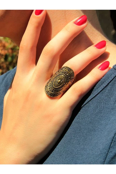 İşlemeli Antik Eskitme Ayarlanabilir Kadın Yüzük euy128 ürün görseli