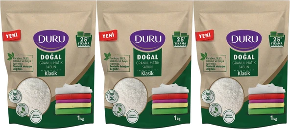 Duru Doğal Granül Matik Sabun Tozu Klasik 3KG (3PK*1) (75 Yıkama)