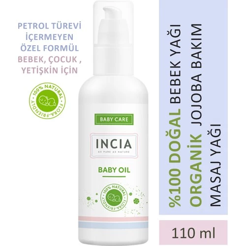 Incıa %100 Doğal Bebek Yağı Organik Jojoba Bakım Masaj Yağı Parafinsiz Bitkisel Vegan 110 Ml