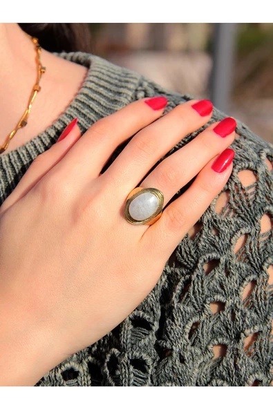 Doğal Taş Aytaşı Ayarlanabilir Kadın Yüzük euy1ayt - Resim 2