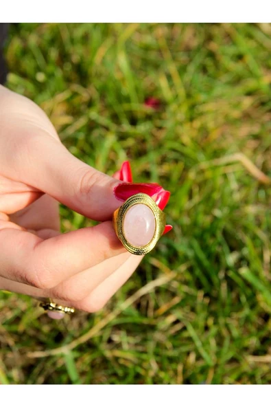 Doğal Taş Pembe Kuvars Ayarlanabilir Kadın Yüzük Aşk Taşı euy1pk - Resim 3