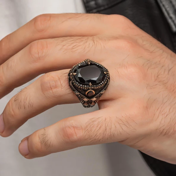 Oval Zirkon Taşlı Gümüş Erkek Yüzük - 5
