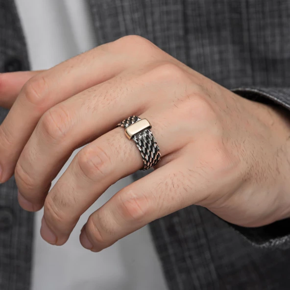 Burgulu Zincir Model Gümüş Erkek Yüzük - 3