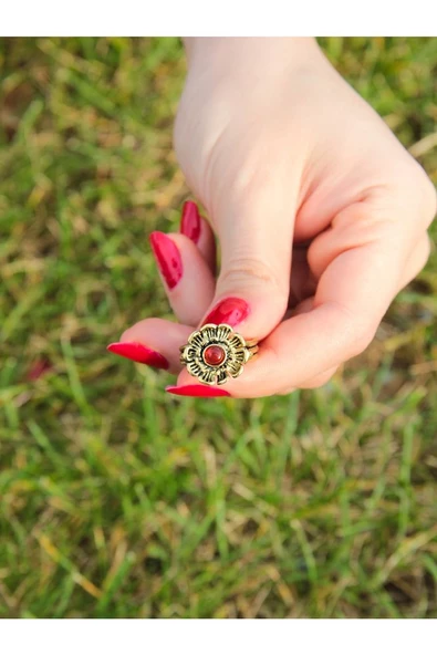 Doğal Taş Akik Minimal Doğal Taşlı Otantik Çiçek Model Kadın Ayarlanabilir Yüzük euy19a - Resim 3