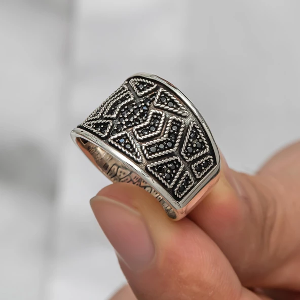 Mini Mikro Taşlı Gümüş Erkek Yüzük
