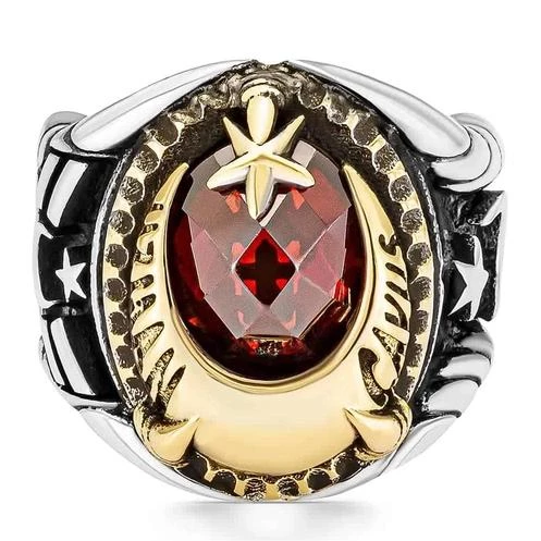 Uzman Çavuş Yazılı Ay Yıldız İşlemeli Gümüş Erkek Yüzük - 4