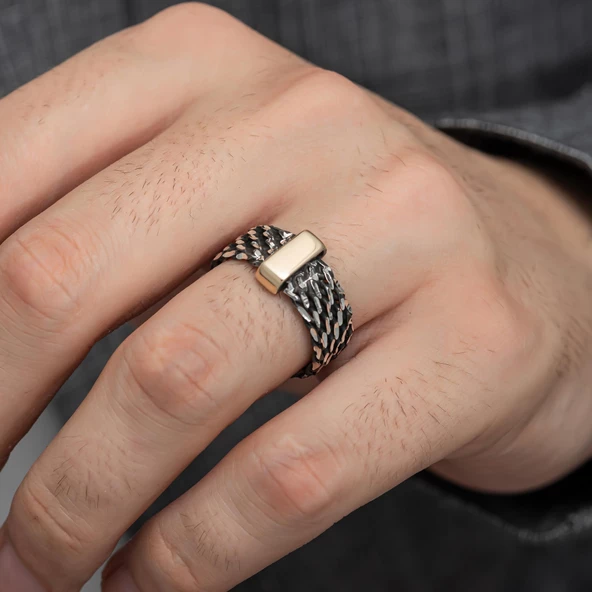 Burgulu Zincir Model Gümüş Erkek Yüzük - 4