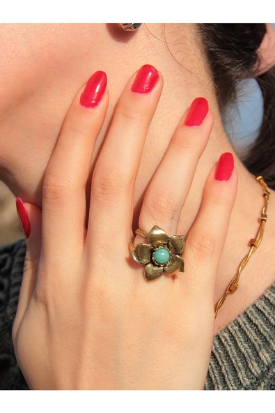 Doğal Taş Amazonit Doğal Taşlı Otantik Çiçek Model Kadın Ayarlanabilir Yüzük euy18a ürün görseli