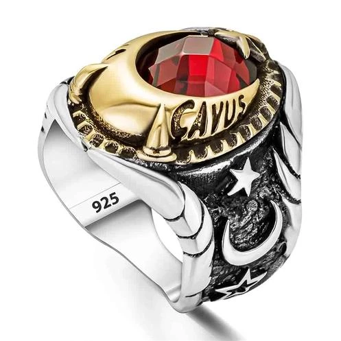 Uzman Çavuş Yazılı Ay Yıldız İşlemeli Gümüş Erkek Yüzük - 3