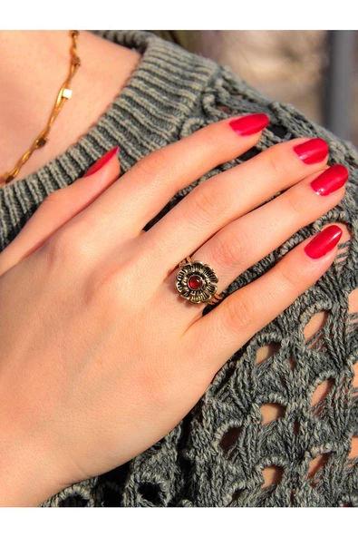 Doğal Taş Akik Minimal Doğal Taşlı Otantik Çiçek Model Kadın Ayarlanabilir Yüzük euy19a - Resim 2