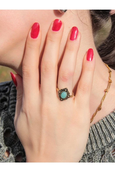 Doğal Taş Amazonit Doğal Taşlı Antik Ayarlanabilir Kadın Yüzük euy20a2 ürün görseli