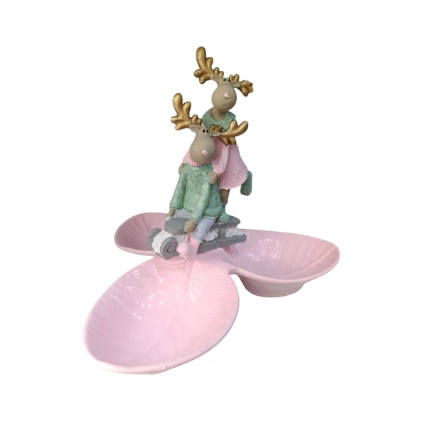 2'li Çift Pembe Geyik Tabaklı Sunum,Çerezlik - Kahvaltı - Kahve - Meyve Sunum Tabağı - 4