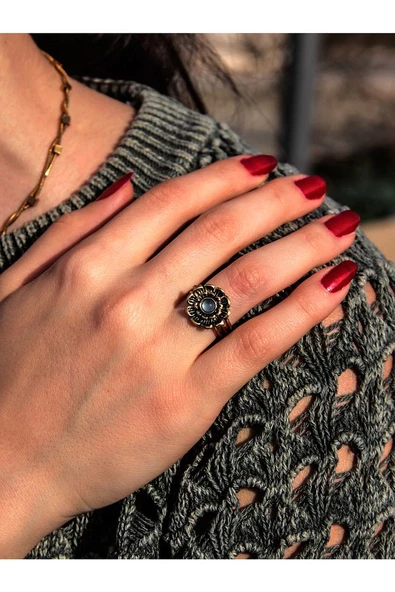 Doğal Taş Apatit Doğal Taşlı Otantik Çiçek Model Kadın Ayarlanabilir Yüzük euy19ap - Resim 2