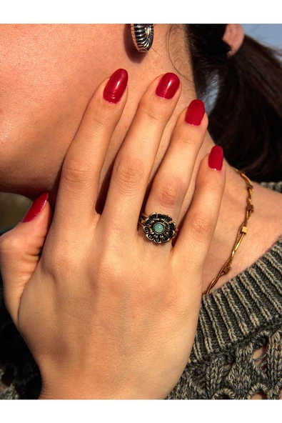 Doğal Taş Amazonit Doğal Taşlı Otantik Çiçek Model Kadın Ayarlanabilir Yüzük euy14az ürün görseli