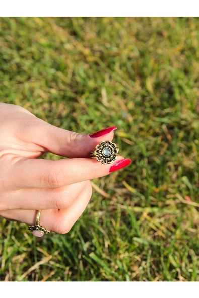 Doğal Taş Apatit Doğal Taşlı Otantik Çiçek Model Kadın Ayarlanabilir Yüzük euy19ap - Resim 3