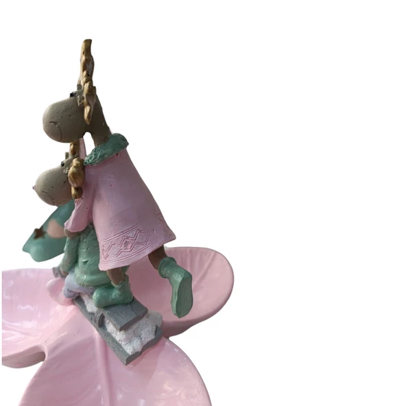 2'li Çift Pembe Geyik Tabaklı Sunum,Çerezlik - Kahvaltı - Kahve - Meyve Sunum Tabağı - 3