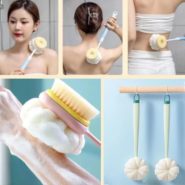 Banyo Lifi Ergonomik Uzun Saplı 2 ’si 1 Arada Çift Taraflı Masaj Etkili Banyo Vücut Fırçası - 9