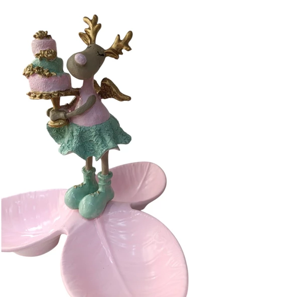 Pastalı Pembe Geyik Tabaklı Sunum,Çerezlik - Kahvaltı - Kahve - Meyve Sunum Tabağı - 5