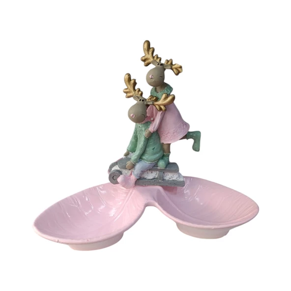 2'li Çift Pembe Geyik Tabaklı Sunum,Çerezlik - Kahvaltı - Kahve - Meyve Sunum Tabağı - 2