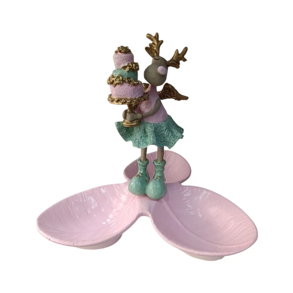 Pastalı Pembe Geyik Tabaklı Sunum,Çerezlik - Kahvaltı - Kahve - Meyve Sunum Tabağı - 2