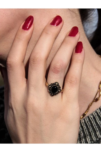 Doğal Taş Oniks Doğal Taşlı Antik Ayarlanabilir Kadın Yüzük euy20o2 ürün görseli