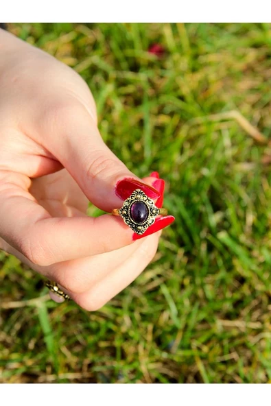 Doğal Taş Ametist Doğal Taşlı Antik Ayarlanabilir Kadın Yüzük euy20at2 - Resim 3