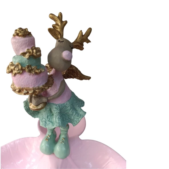 Pastalı Pembe Geyik Tabaklı Sunum,Çerezlik - Kahvaltı - Kahve - Meyve Sunum Tabağı - 3