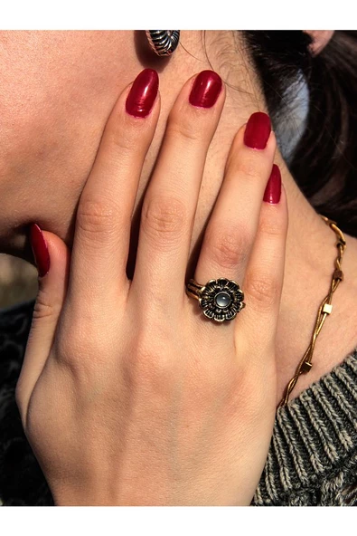 Doğal Taş Apatit Doğal Taşlı Otantik Çiçek Model Kadın Ayarlanabilir Yüzük euy19ap ürün görseli